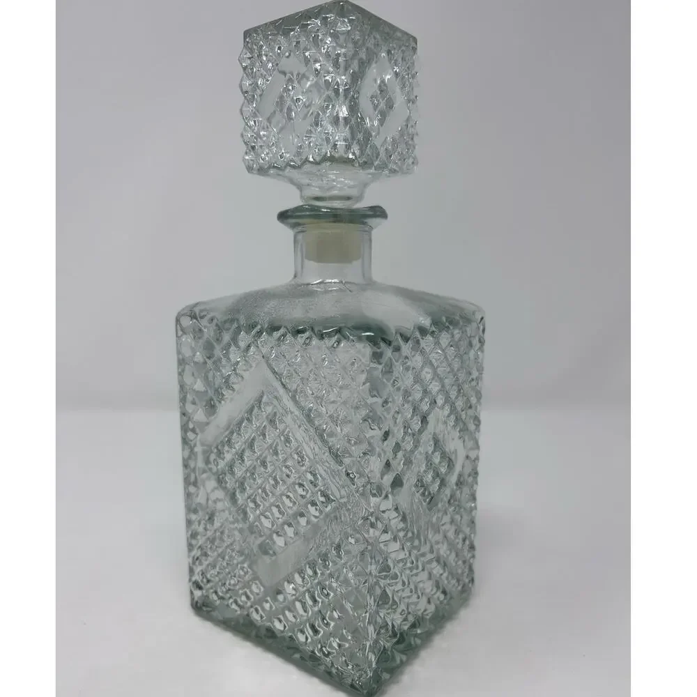 Vintage Diamond Point Glass Decanter  9 1/4